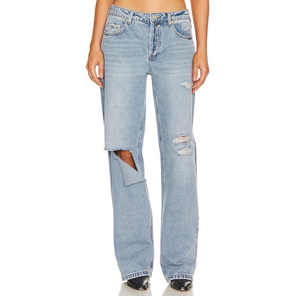 SEROYA NWT BRENNA LOW RISE BOYFRIEND JEANS COASTLINE Wide-Leg distressed relaxed